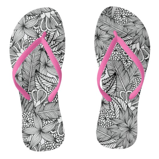 Tropisch Escape Black en White Teenslippers (Voetbed)