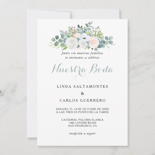 Tropisch Eucalyptus Greenery Spaanse bruiloft Kaart (Voorkant)