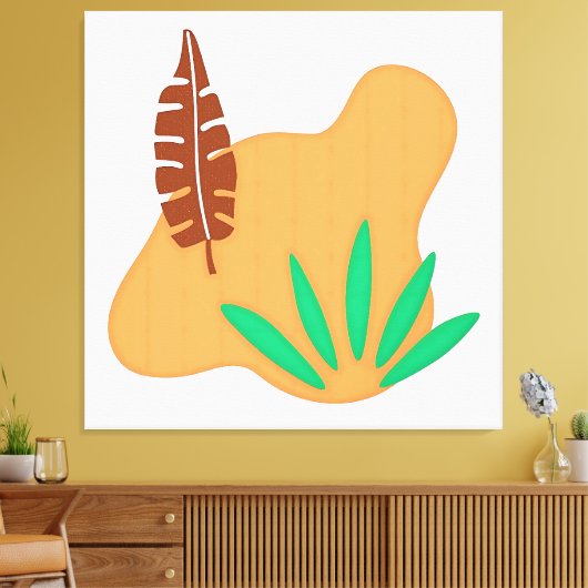 Tropisch Evenwicht – Abstracte Botanische Blad Kun Canvas Afdruk (Insitu (Woonkamer))