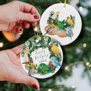 Tropisch exotisch baby Wild Parrots Baby shower Sq Keramisch Ornament