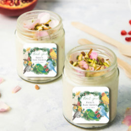 Tropisch exotisch baby Wild Parrots Baby shower Sq Vierkante Sticker