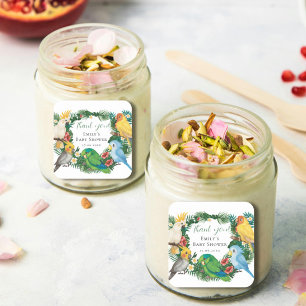 Tropisch exotisch baby Wild Parrots Baby shower Sq Vierkante Sticker