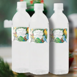 Tropisch exotisch baby Wild Parrots Baby shower Sq Waterfles Etiket