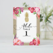 Tropisch exotisch Floral Gold Pineappel Table Numb Kaart (Staand voorkant)