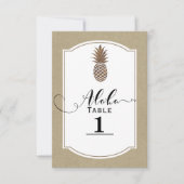 Tropisch exotisch Floral Gold Pineappel Table Numb Kaart (Voorkant)
