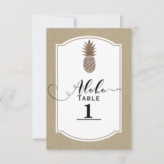 Tropisch exotisch Floral Gold Pineappel Table Numb Kaart (Voorkant)