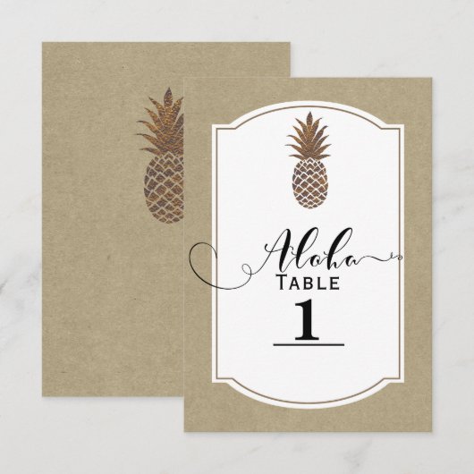 Tropisch exotisch Floral Gold Pineappel Table Numb Kaart (Voorkant / Achterkant)