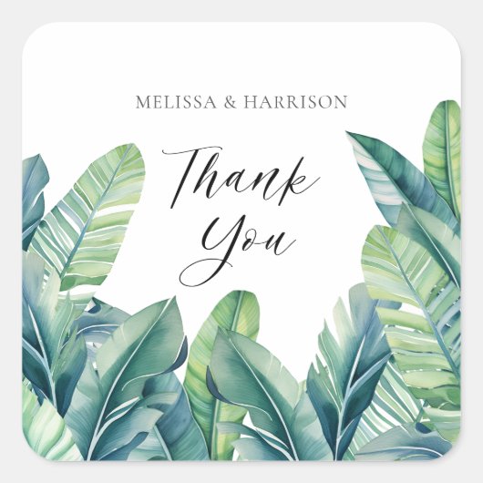 Tropisch exotisch gebladerte verlaat bruiloft ontw vierkante sticker (Voorkant)