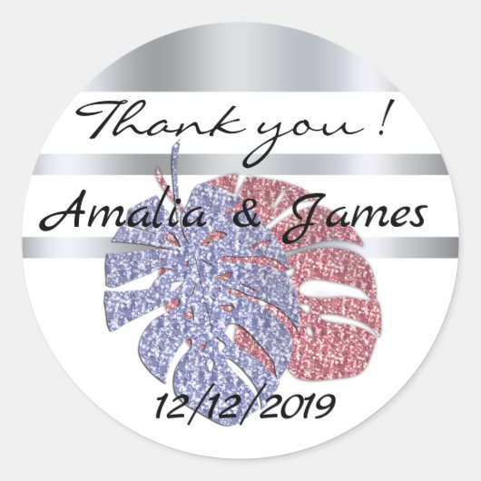 Tropisch exotisch glitter shine monstera verlaat e ronde sticker (Voorkant)