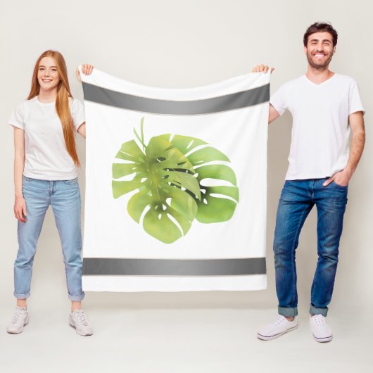 Tropisch exotisch groen monstera verlaat waterverf fleece deken (In situ)