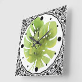 Tropisch exotisch groen monstera verlaat waterverf vierkante klok (Hoek)