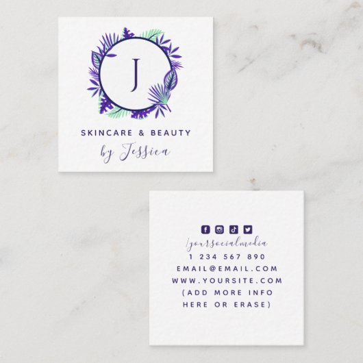 Tropisch exotisch monogram Skincare Beauty Modern Vierkante Visitekaartje (Voorkant / Achterkant)