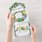 Tropisch Exotisch mooi Baby shower van Parrots All In One Uitnodiging (Afscheurbaar)