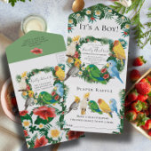 Tropisch Exotisch mooi Baby shower van Parrots All In One Uitnodiging