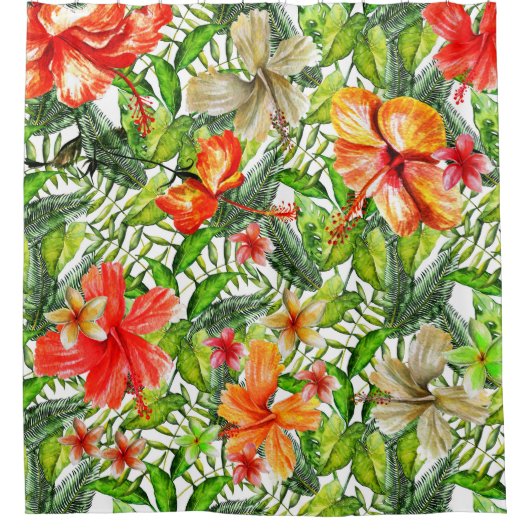 Tropisch exotisch Oerwoud Hibiscus Flower Flowers Douchegordijn (Voorkant)