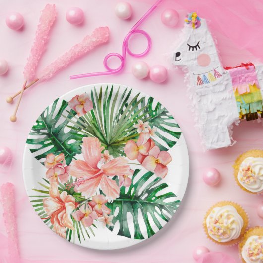 Tropisch exotisch Oerwoud Hibiscus Flowers Papieren Bordje (Feest)