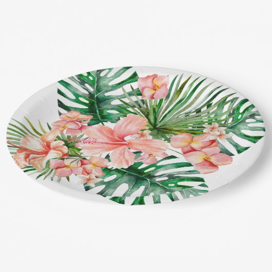 Tropisch exotisch Oerwoud Hibiscus Flowers Papieren Bordje (Gekanteld)