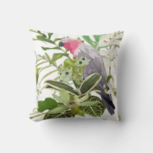 Tropisch exotisch patroon met papegaai en bloemen kussen