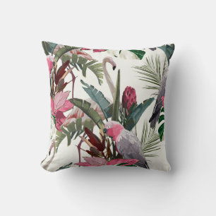 Tropisch exotisch patroon met papegaai, flamingo kussen