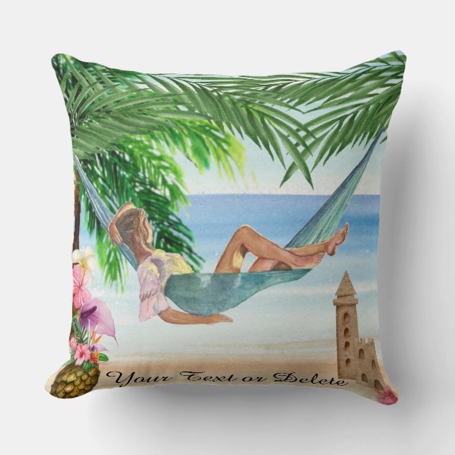 *~* Tropisch Exotisch strand Woman Hammock AR29 Kussen (Voorkant)