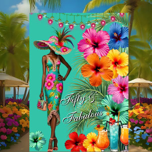 Tropisch Fabulous 50 verjaardag Kleurrijke Hibiscu Kaart