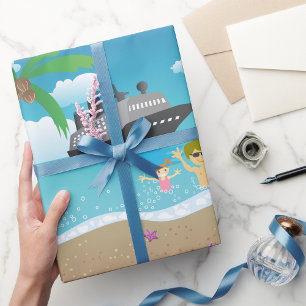 Tropisch familie strand cruise plezier cadeaupapier