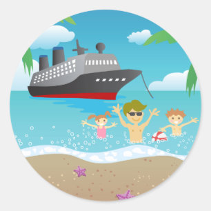 Tropisch familie strand cruise plezier ronde sticker