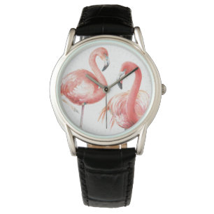 Tropisch   Familie van Flamingos Horloge