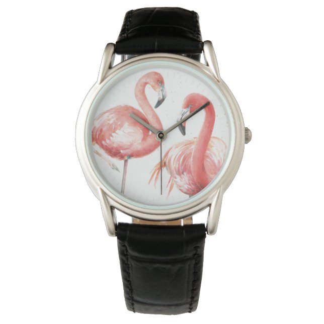 Tropisch | Familie van Flamingos Horloge (Voorkant)