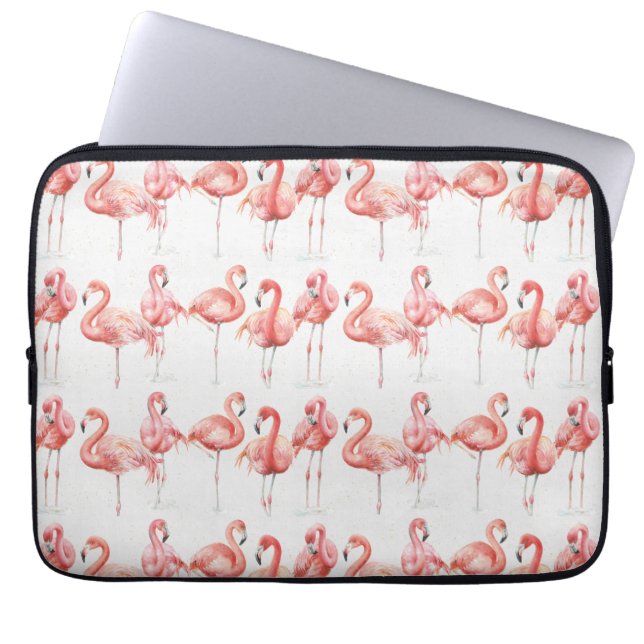 Tropisch | Familie van Flamingos Laptop Sleeve (Voorkant)