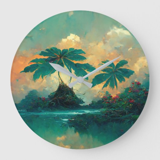 Tropisch Fantastisch Zee en palmbomen Grote Klok (Voorkant)