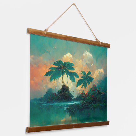 Tropisch Fantastisch Zee en palmbomen Hangend Wandkleed (Gebogen)