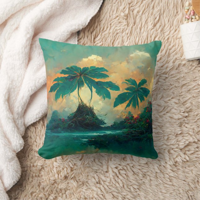 Tropisch Fantastisch Zee en palmbomen Kussen (Deken)