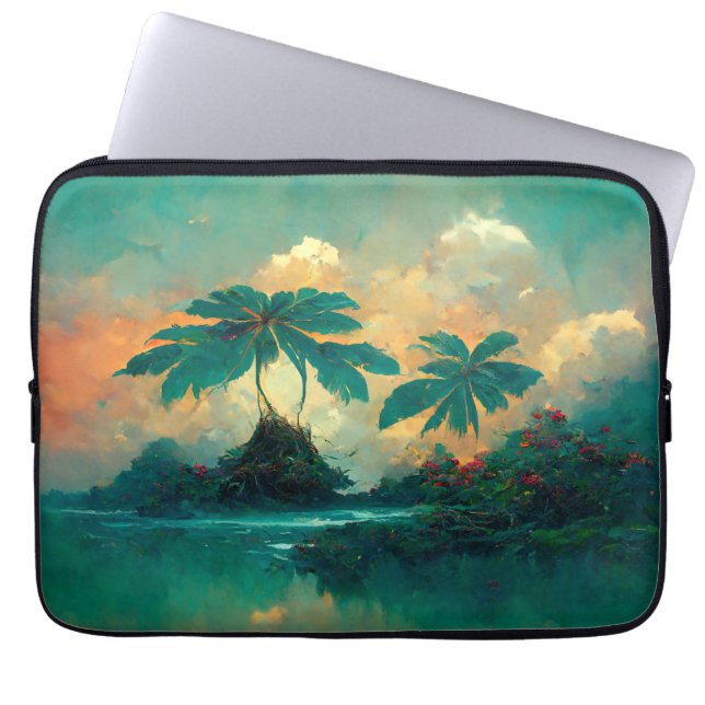 Tropisch Fantastisch Zee en palmbomen Laptop Sleeve (Voorkant)