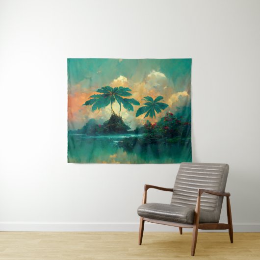 Tropisch Fantastisch Zee en palmbomen Wandkleed (In Situ (horizontaal))