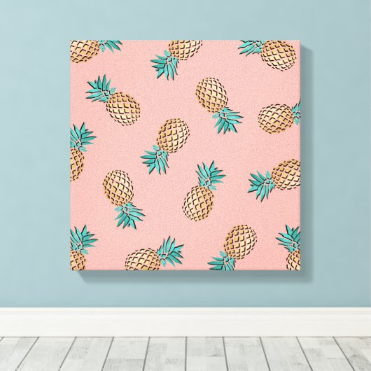 tropisch faux gouden ananananaspatroon canvas afdruk (Insitu (Houten vloer))