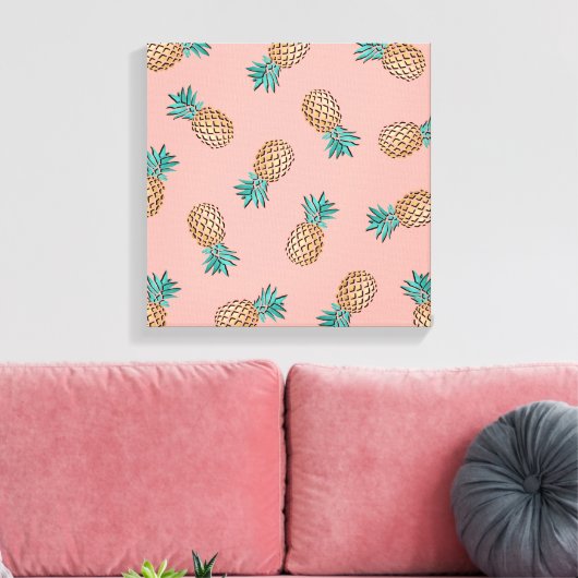 tropisch faux gouden ananananaspatroon canvas afdruk (Insitu (Woonkamer))