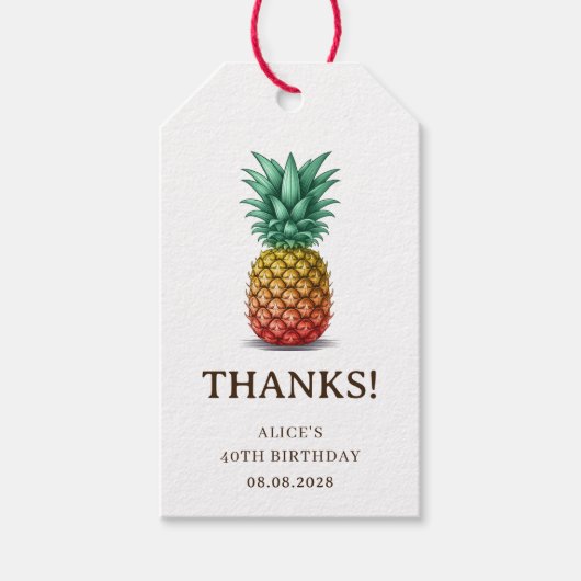 Tropisch feest met retro ananas cadeaulabel (Voorkant)