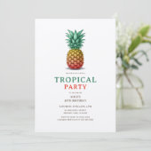 Tropisch feest met retro ananas uitnodiging (Staand voorkant)