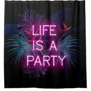 Tropisch feest, neon palmbladeren. douchegordijn