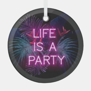 Tropisch feest, neon palmbladeren. glas ornament
