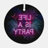 Tropisch feest, neon palmbladeren. glas ornament (Achterkant)