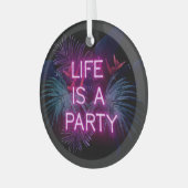 Tropisch feest, neon palmbladeren. glas ornament (Voorkant links)