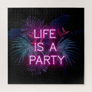 Tropisch feest, neon palmbladeren. legpuzzel