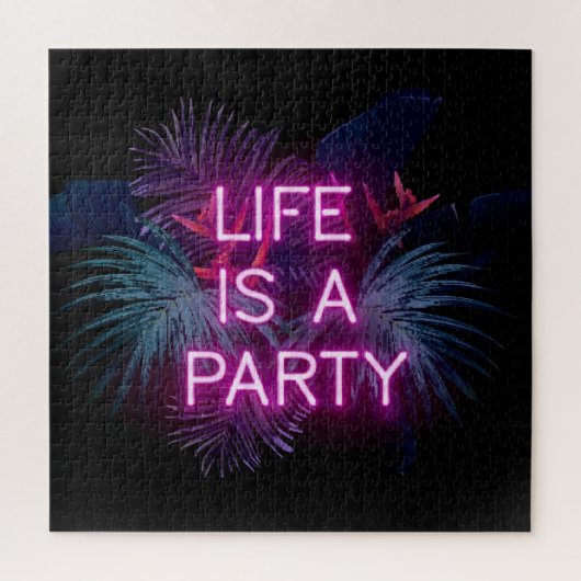 Tropisch feest, neon palmbladeren. legpuzzel (Verticaal)