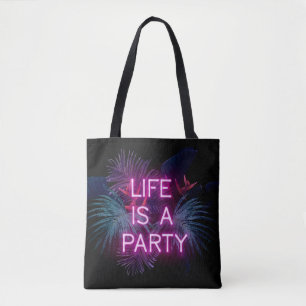 Tropisch feest, neon palmbladeren. tote bag