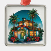 TROPISCH FEESTELIJK KERSTSTRANDHUIS METALEN ORNAMENT (Voorkant)