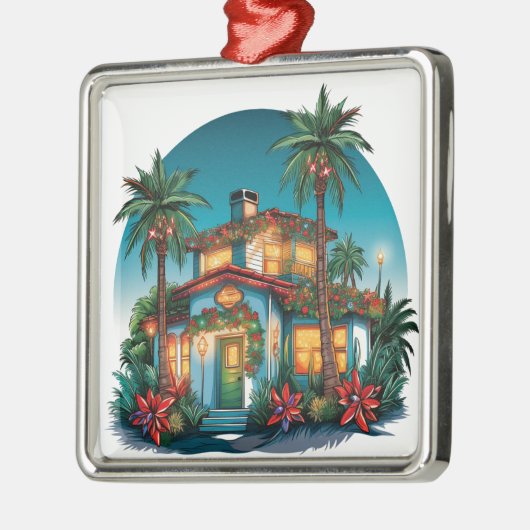 TROPISCH FEESTELIJK KERSTSTRANDHUIS METALEN ORNAMENT (Links)