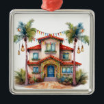 TROPISCH FEESTELIJK KERSTSTRANDHUIS METALEN ORNAMENT<br><div class="desc">TROPISCH FEESTELIJK KERSTSTRANDHUIS</div>