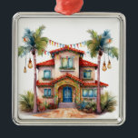 TROPISCH FEESTELIJK KERSTSTRANDHUIS METALEN ORNAMENT<br><div class="desc">TROPISCH FEESTELIJK KERSTSTRANDHUIS</div>